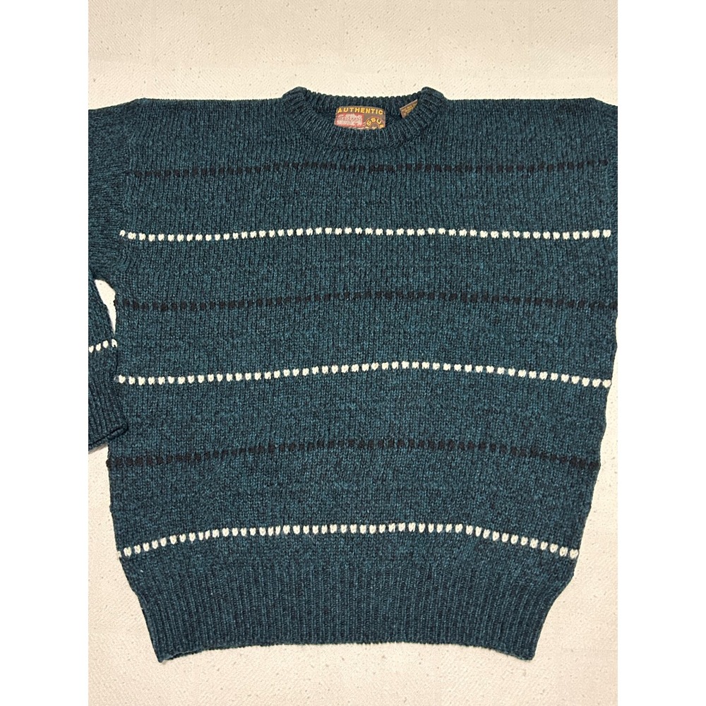 Authentic Issue Mens Wool Blend Striped Crew Neck Sweater Teal Green Large